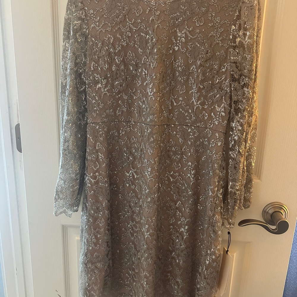 Ivanka Trump Metallic Lace Long Sleeve Dress